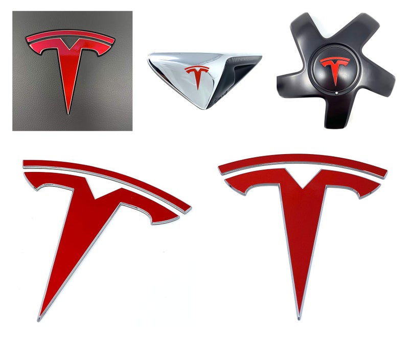 Custom Cut Graphics Logo Decal Overlay Stickers for Tesla Model 3 (2017 to 2023), Standard Wrap, 11-pc Set (Gloss Red) - Image 1